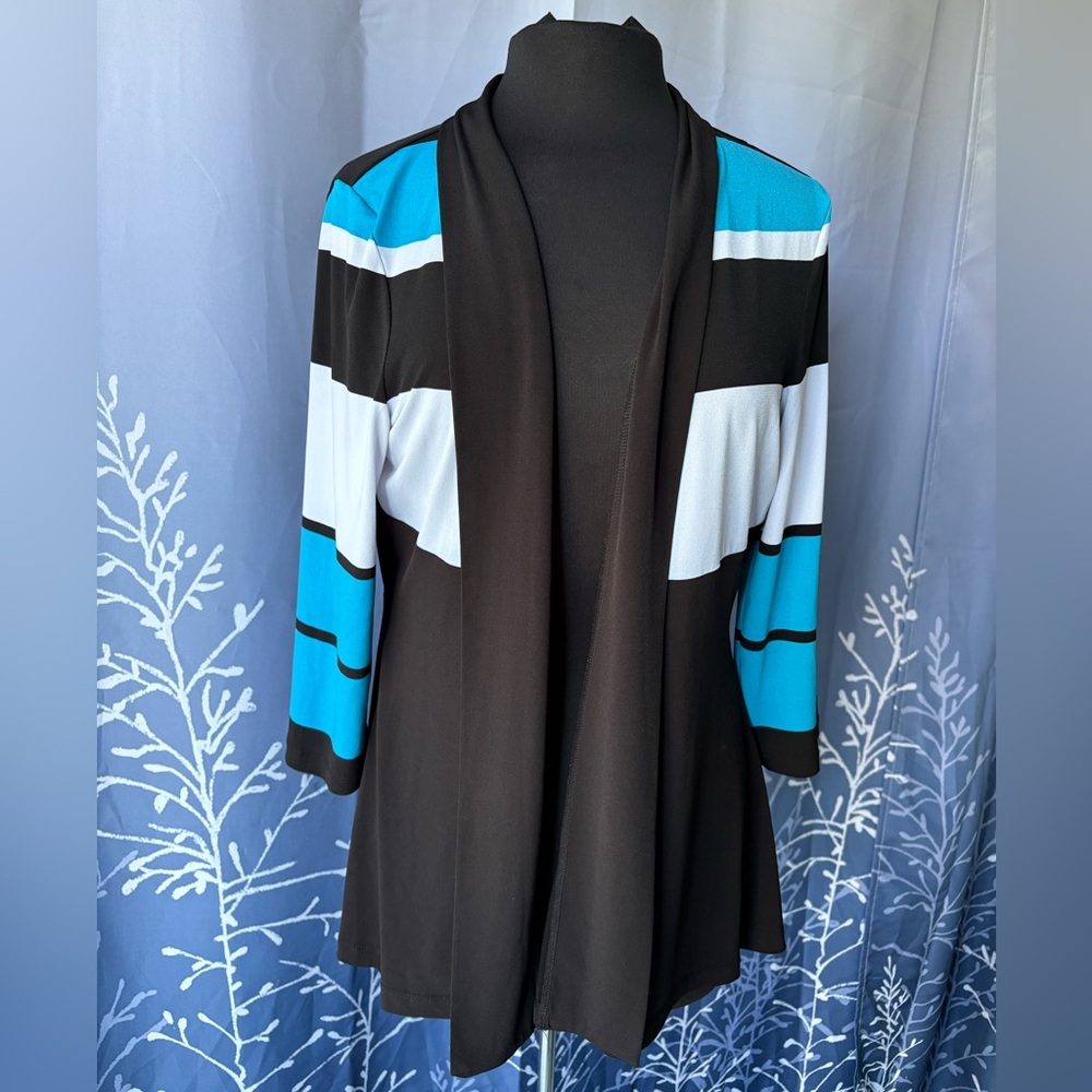Allison Daley Lightweight Black and Blue Color-block Cardigan